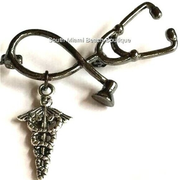 Medical Caduceus Stethoscope Pin Brooch Silver Plated Graduation Gift RN MD LPN - Picture 9 of 9